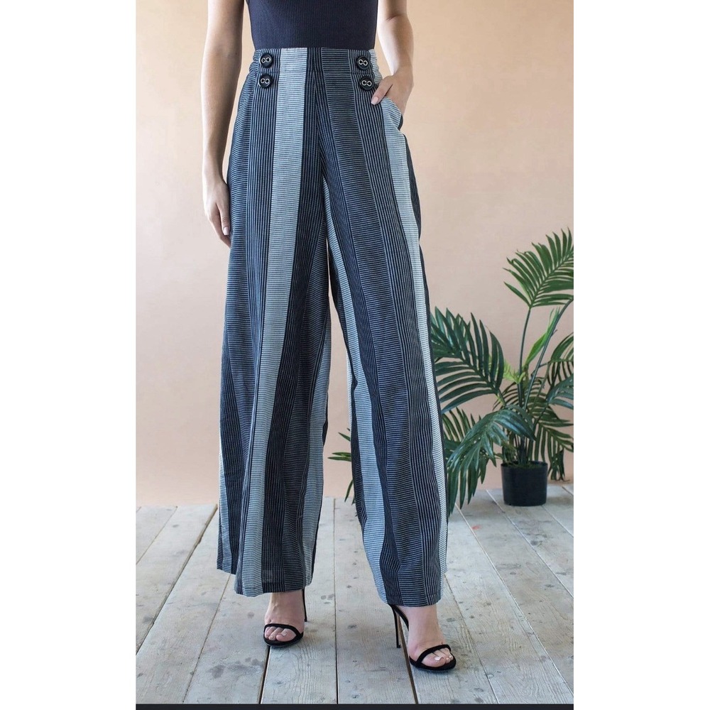 Eva Franco Hepburn High Waist Wide Leg Pants 4 Sailor Button Old Hollywood